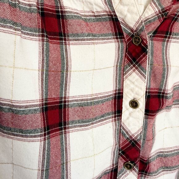Womens Top New Directions White Red Black Plaid Button Up Size Large - Picture 4 of 7